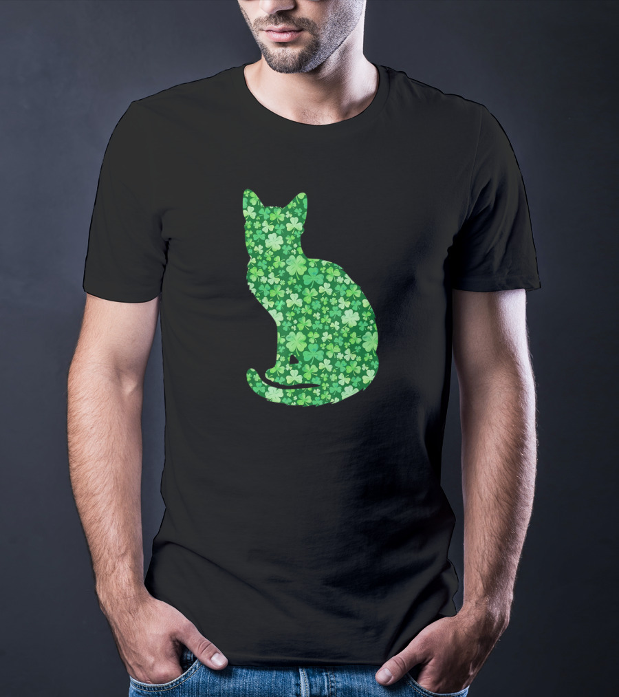 Shamrock Cat St Patrick's Day Irish Green Clover T-Shirt