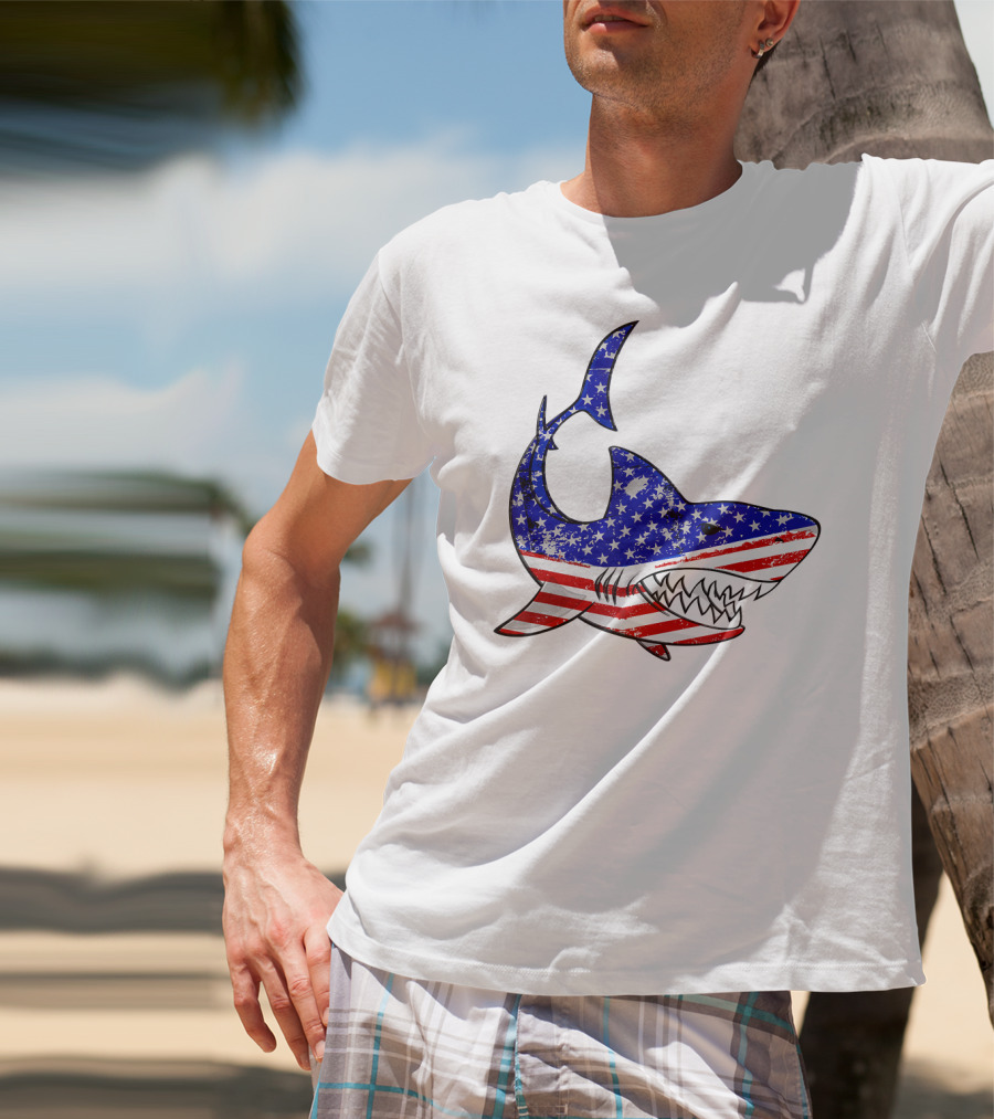 Jawsome Shark American Flag T-Shirt