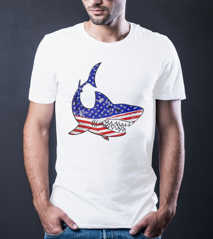 Jawsome Shark American Flag T-Shirt