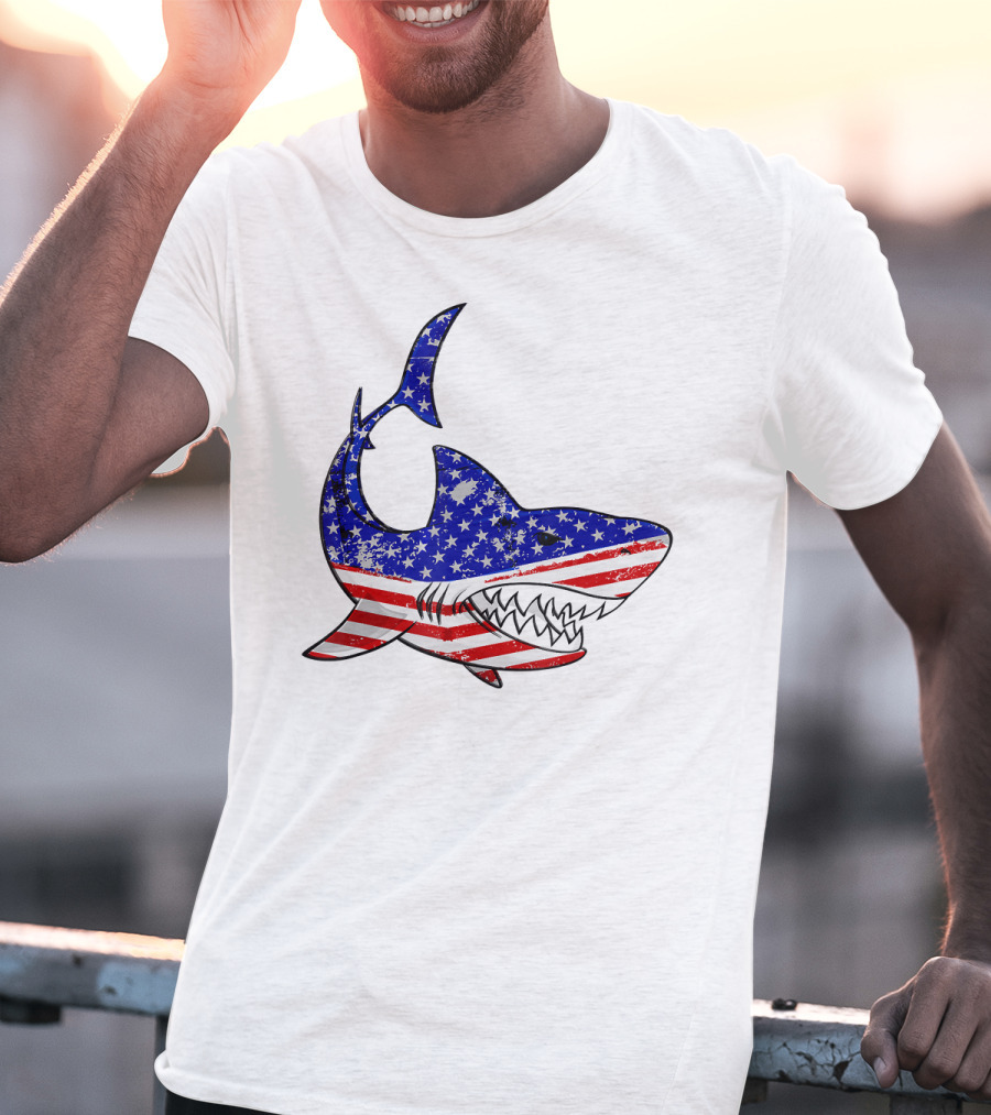 Jawsome Shark American Flag T-Shirt