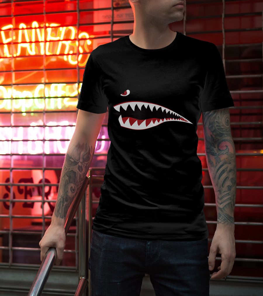 Shark Teeth Nose Art WWII Military Fighter Plane T-Shirt