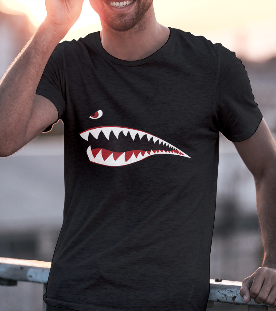 Shark Teeth Nose Art WWII Military Fighter Plane T-Shirt