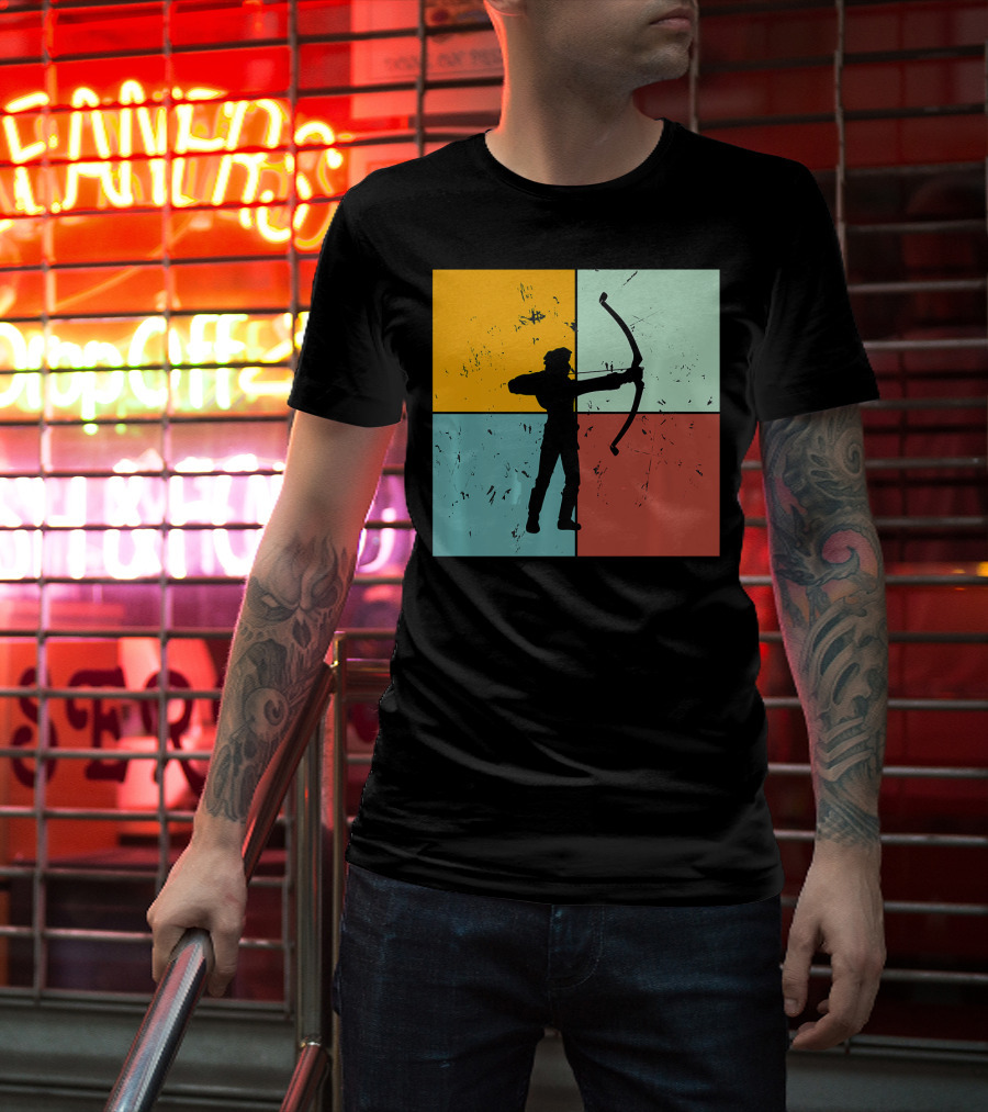 Shoot Aim Archer Bow Archery Arrow Vintage Silhouette Blocks T-Shirt