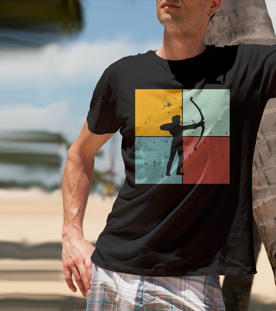 Shoot Aim Archer Bow Archery Arrow Vintage Silhouette Blocks T-Shirt