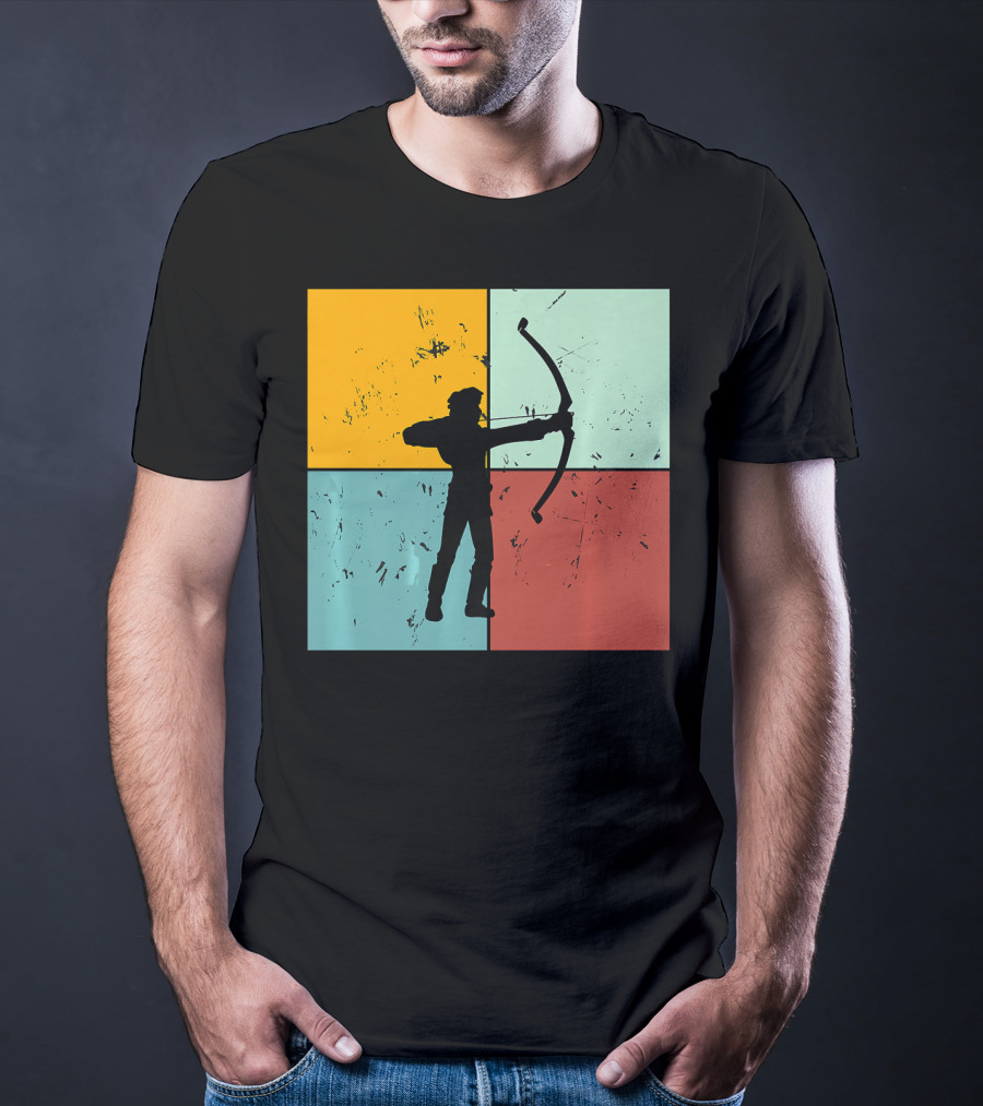 Shoot Aim Archer Bow Archery Arrow Vintage Silhouette Blocks T-Shirt