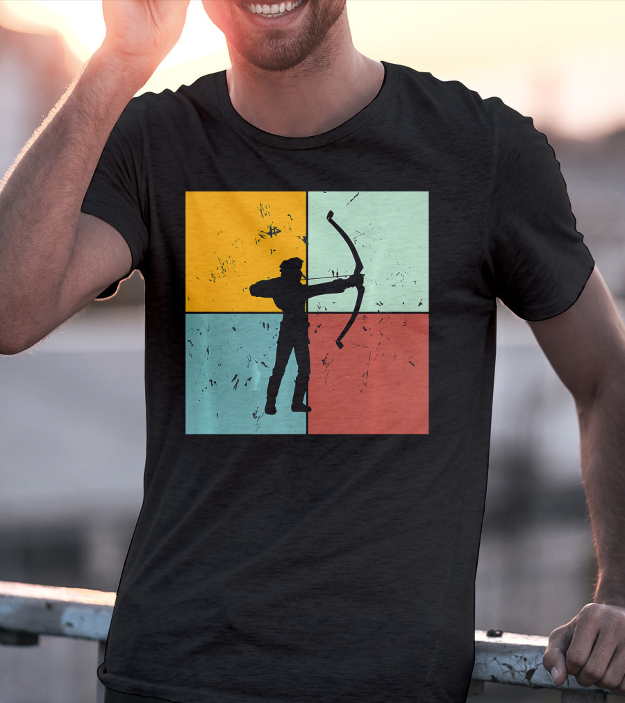 Shoot Aim Archer Bow Archery Arrow Vintage Silhouette Blocks T-Shirt
