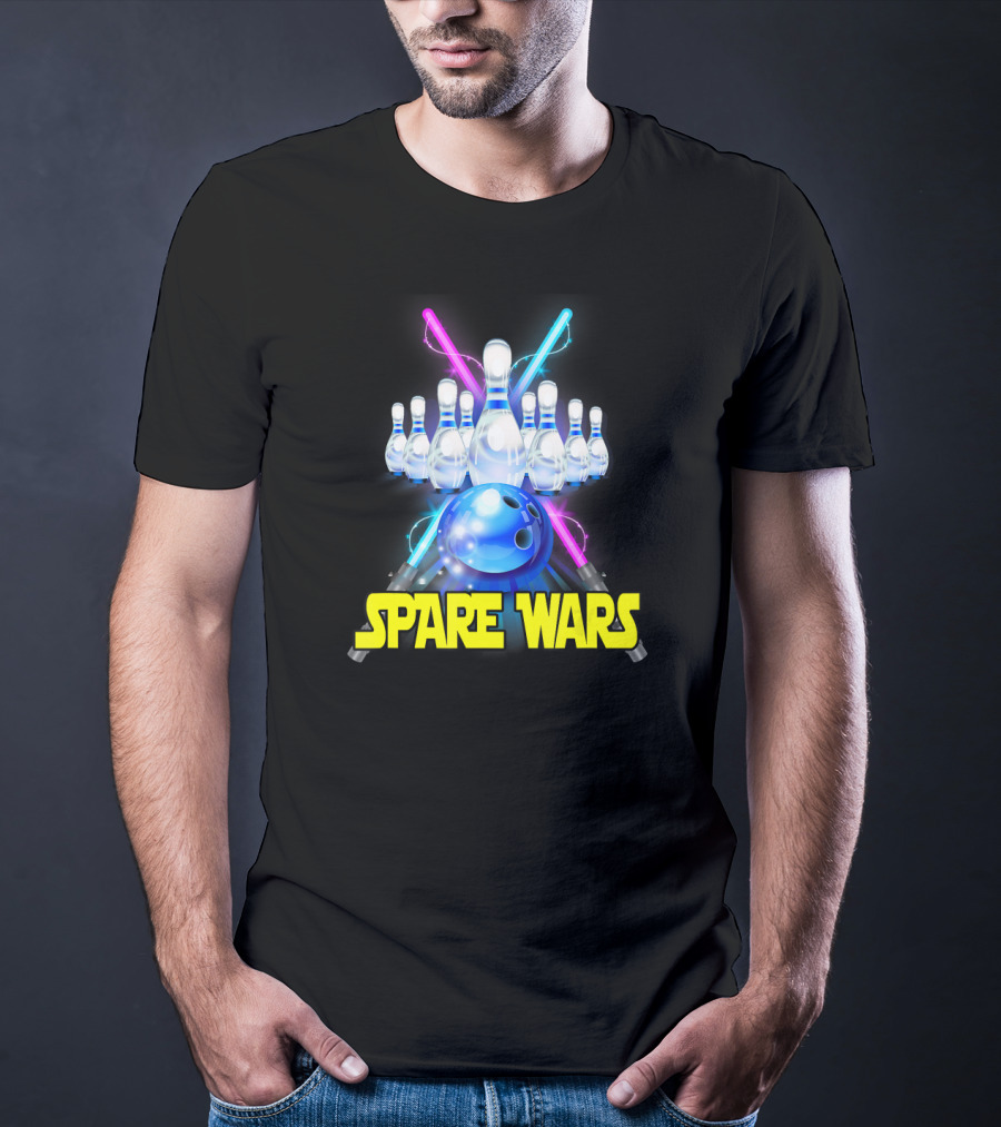 Spare Wars Bowling Team With Bowling Pins And Glowing Sabers T-Shirt