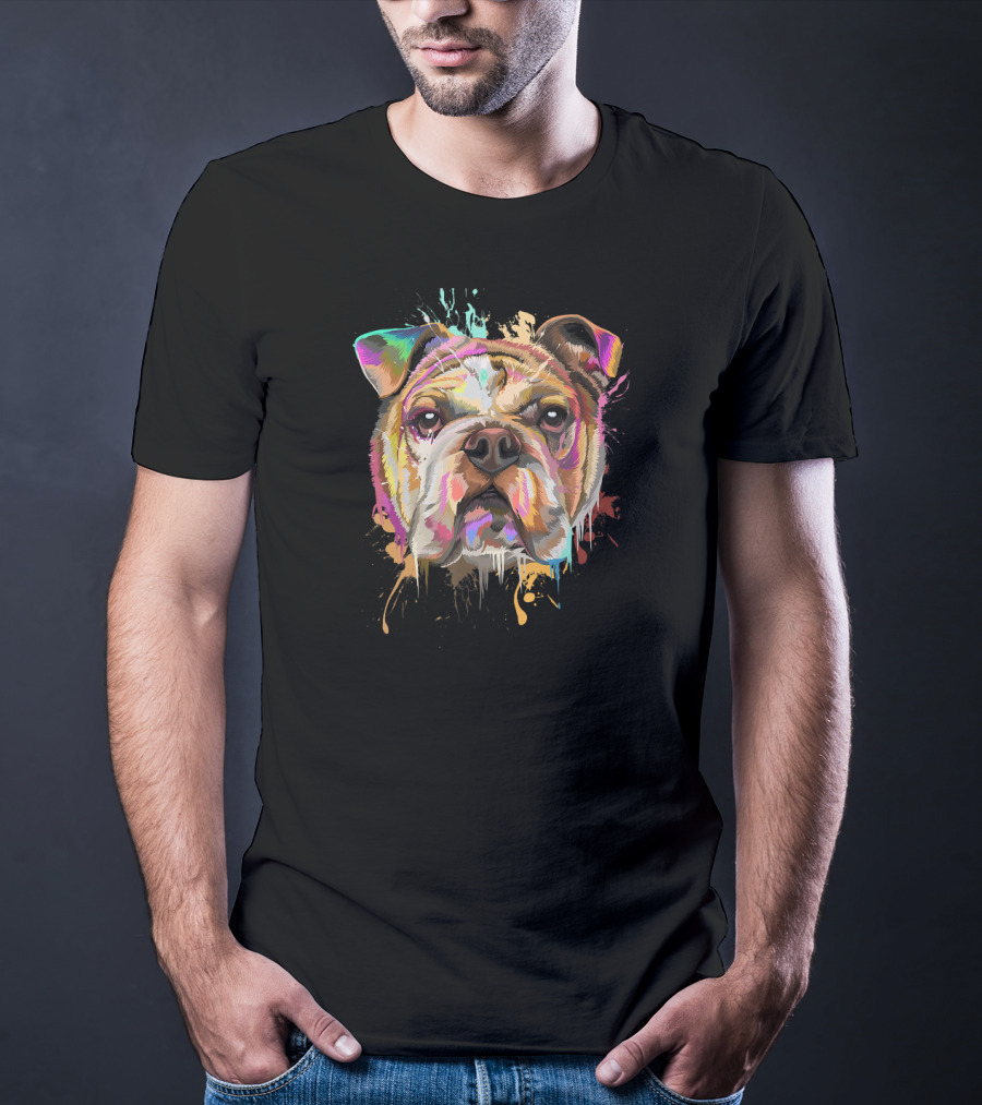 Splash Art Bulldog English Bulldo Dripping Colorful Paint T-Shirt