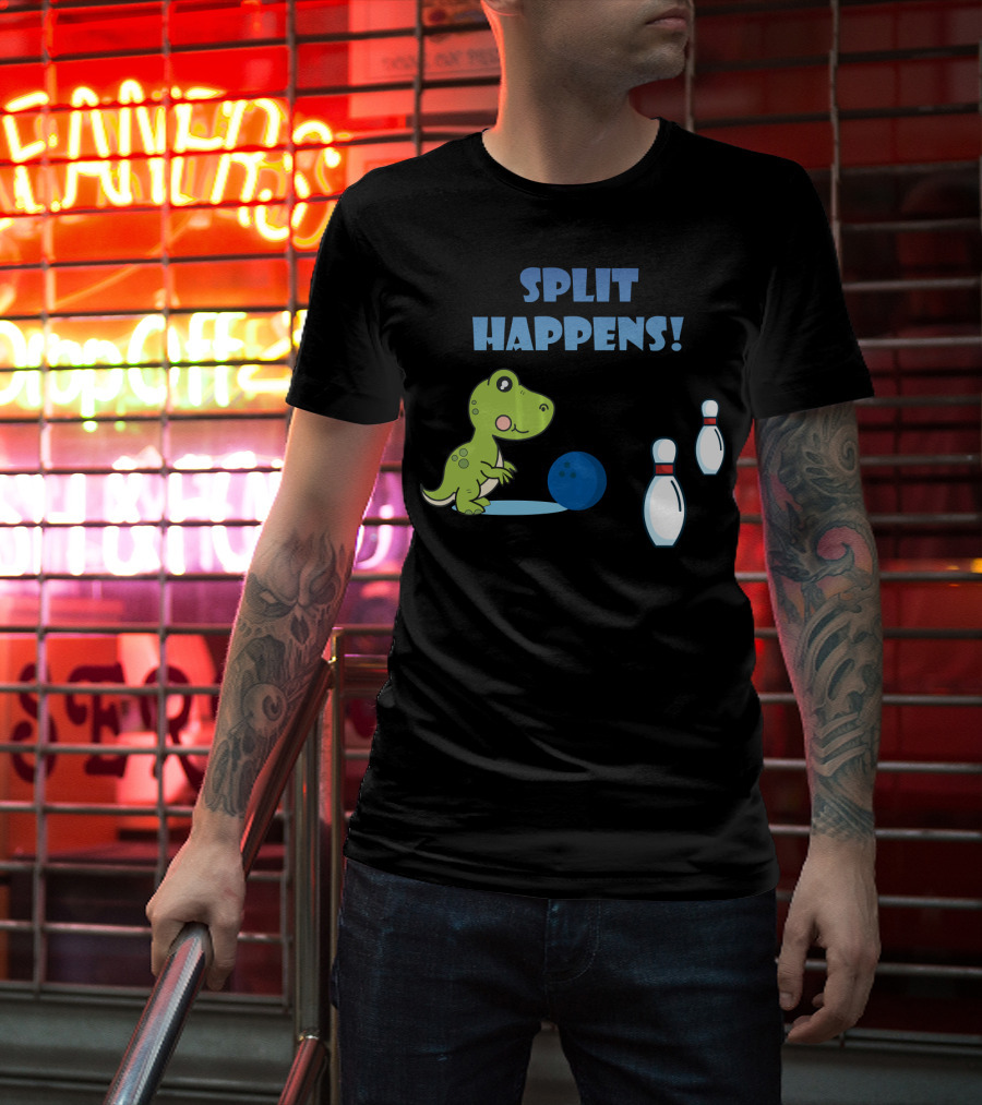 Split Happens Dino T-Rex Bowlingpin Fun T-Shirt
