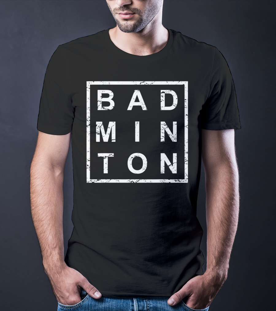 Badminton Square Grunge Text T-Shirt