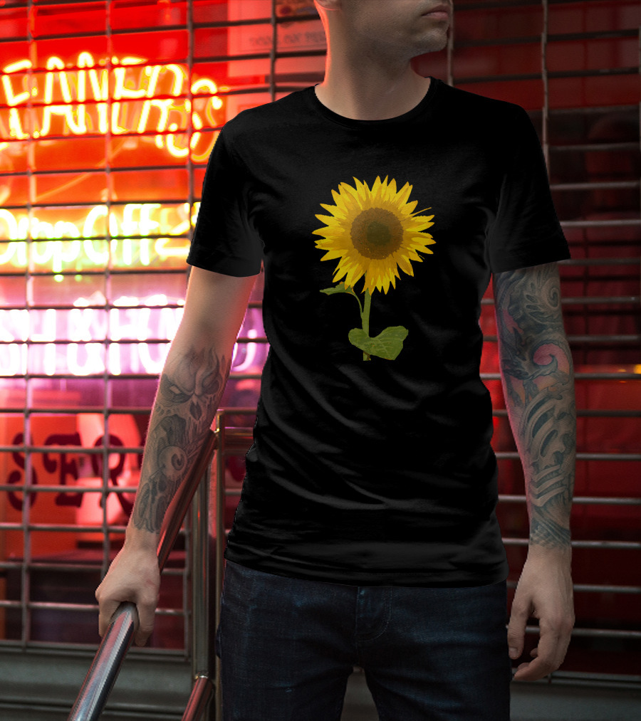 Sunflower Black Background Image T-Shirt