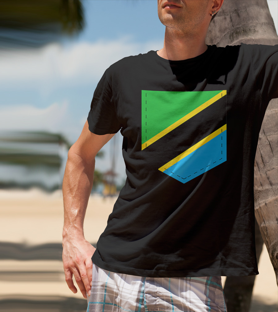 Tanzania Flag With Printed Tanzani Pocket T-Shirt