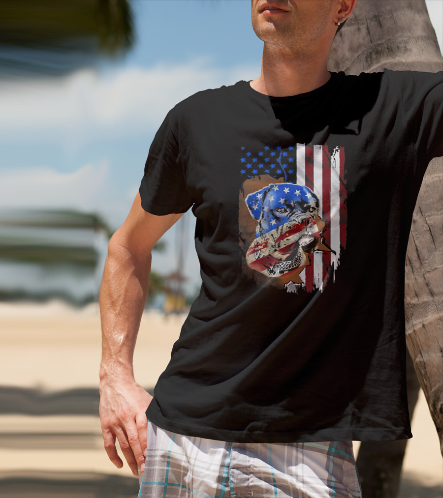 Tattoos Boxer Dog With American Flag Background T-Shirt