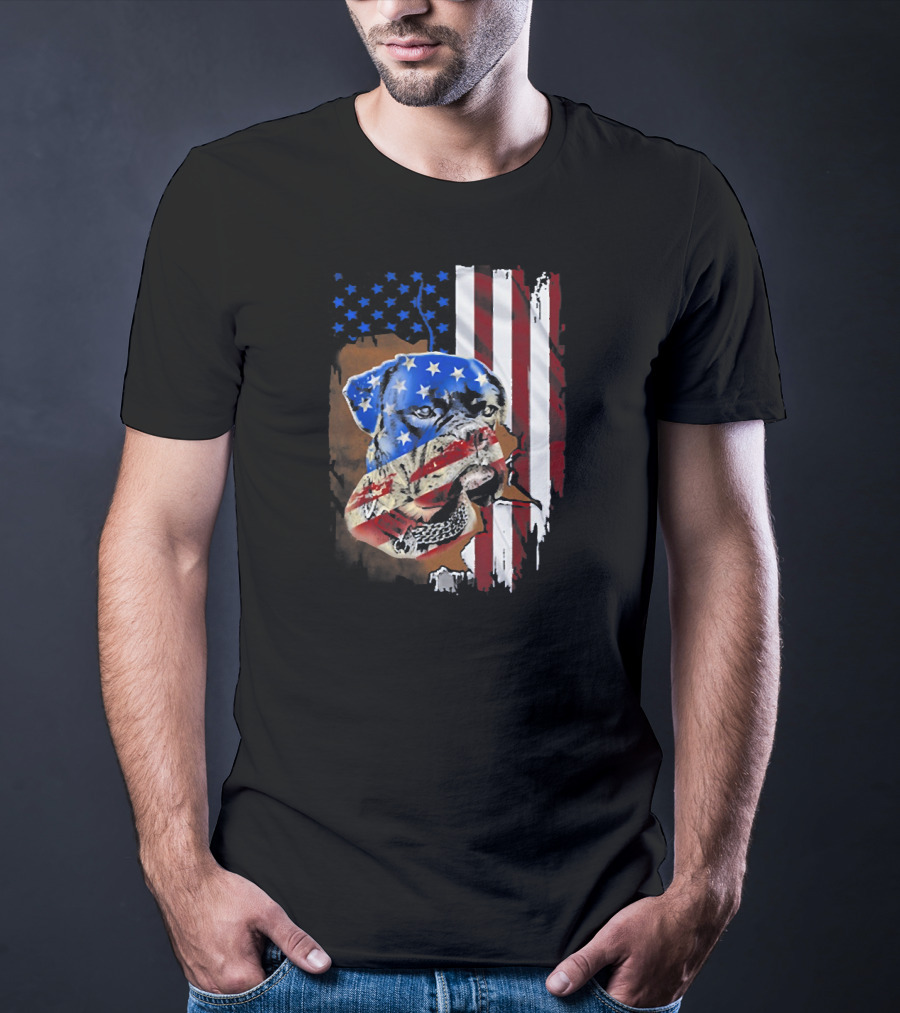 Tattoos Boxer Dog With American Flag Background T-Shirt