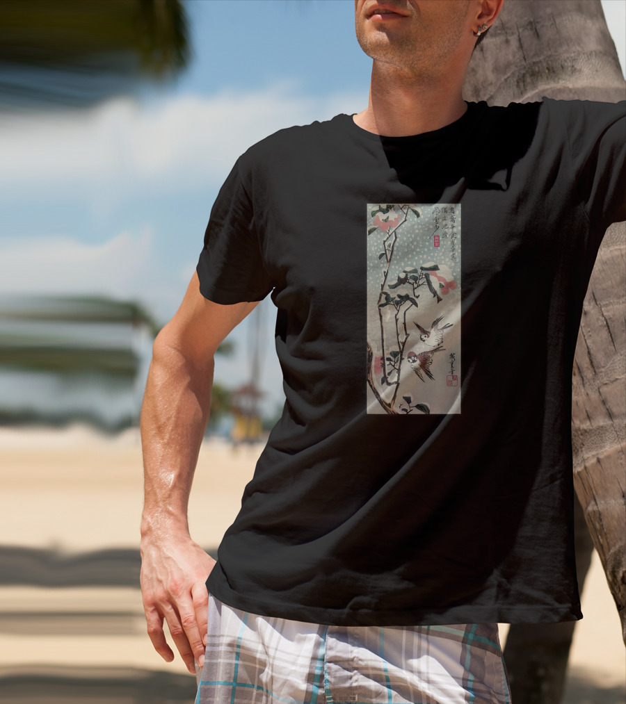 Japanese Woodblock Print Birds And Cherry Blossom Tree T-Shirt