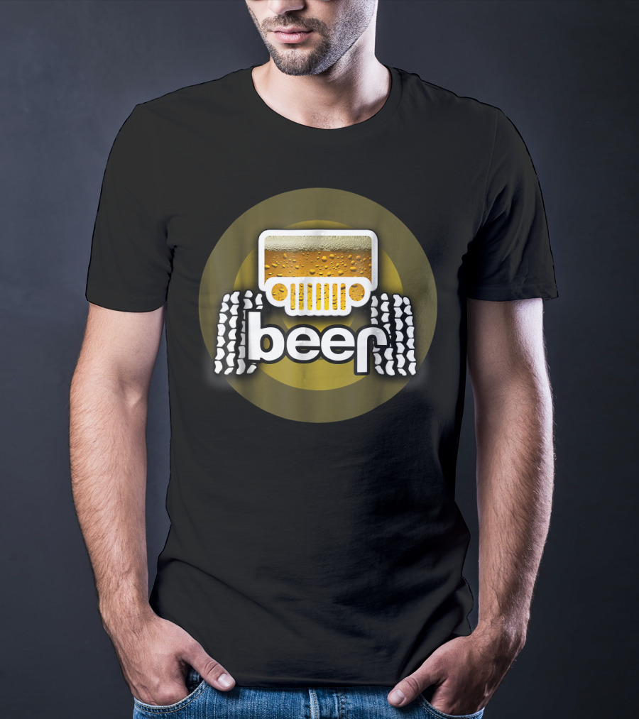 Jeep Beer Icon With Funny Cool Alcohol And Tire Tracks T-Shirt