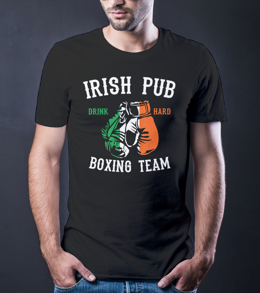 Irish Pub Boxing Team Drink Hard Irish Flag Gloves T-Shirt