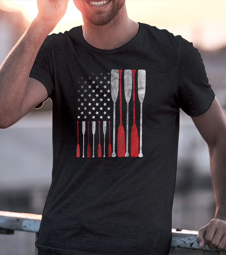 American Flag Oars Crew Rowing T-Shirt