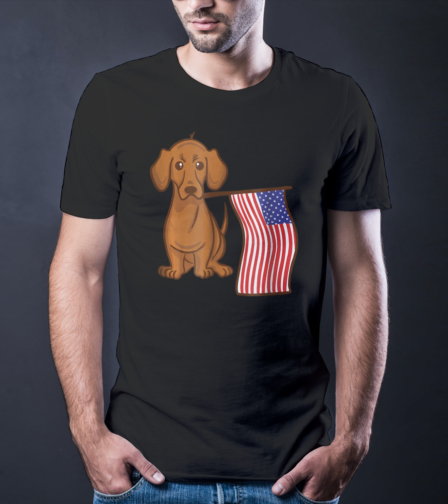 American Flag Dachshund Funny Wien Patriotic Dog T-Shirt