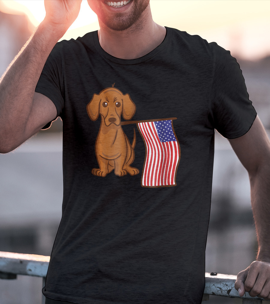 American Flag Dachshund Funny Wien Patriotic Dog T-Shirt
