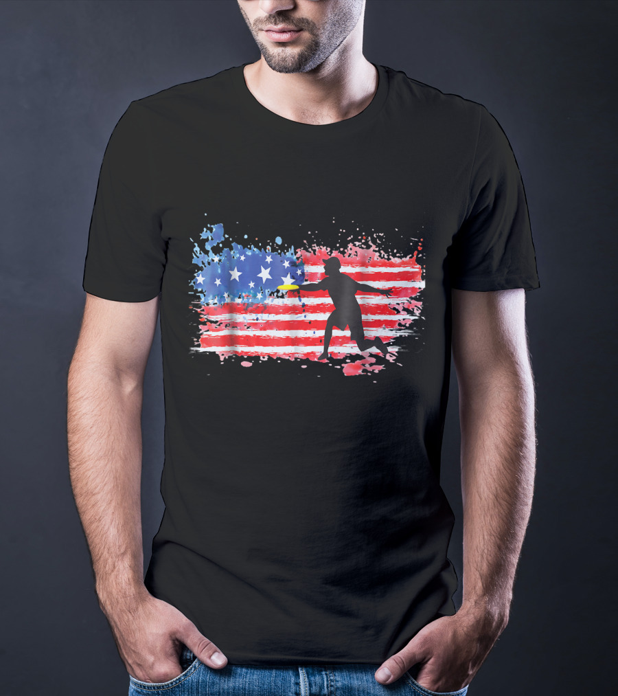 American Flag Frisbee Golf Player T-Shirt