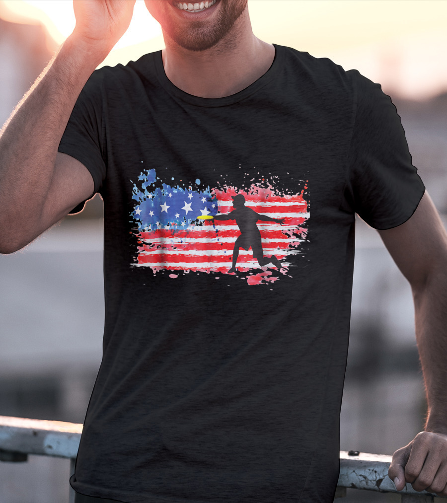 American Flag Frisbee Golf Player T-Shirt