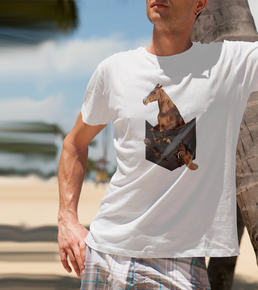 American Saddlebred Horse Emerging From Pocket Optical Illusion T-Shirt