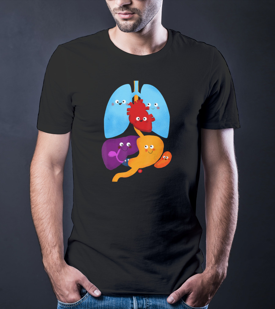 Anatomy Illustrated Heart Lungs Organs Cute Colorful Cartoon Characters T-Shirt