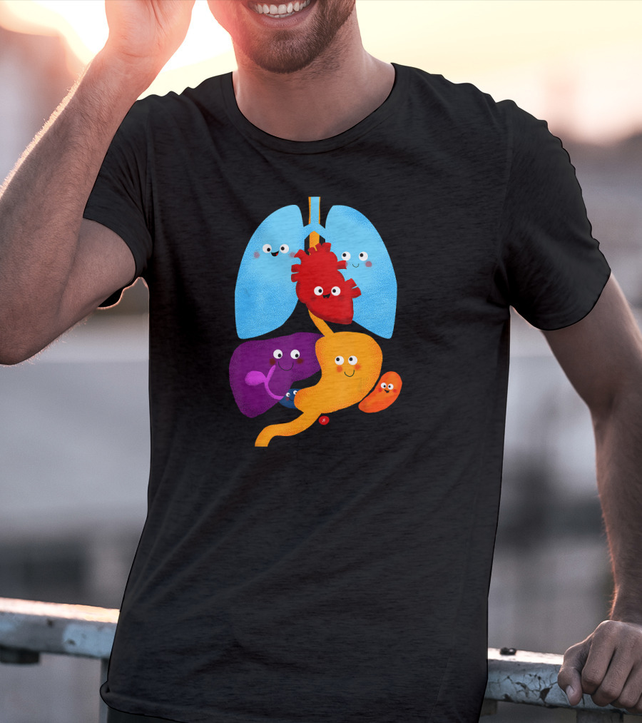 Anatomy Illustrated Heart Lungs Organs Cute Colorful Cartoon Characters T-Shirt