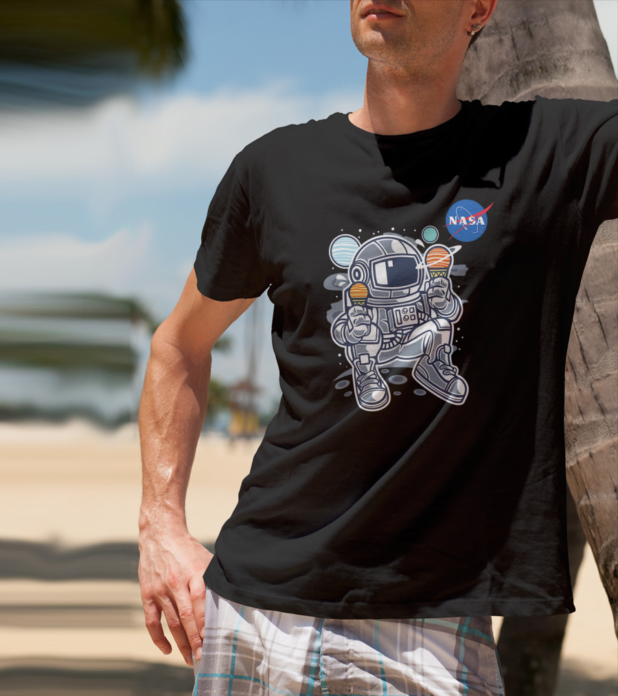 Astronaut Holding Planet Ice Cream NASA T-Shirt