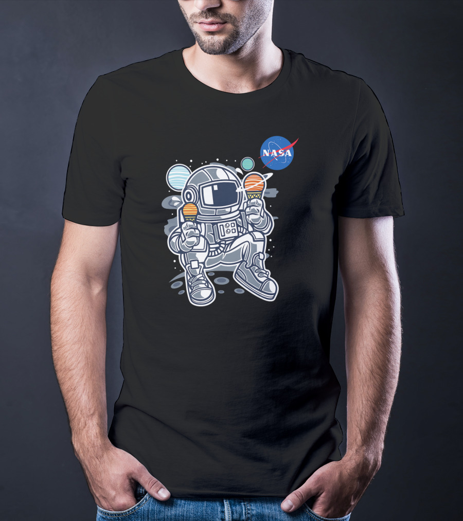 Astronaut Holding Planet Ice Cream NASA T-Shirt