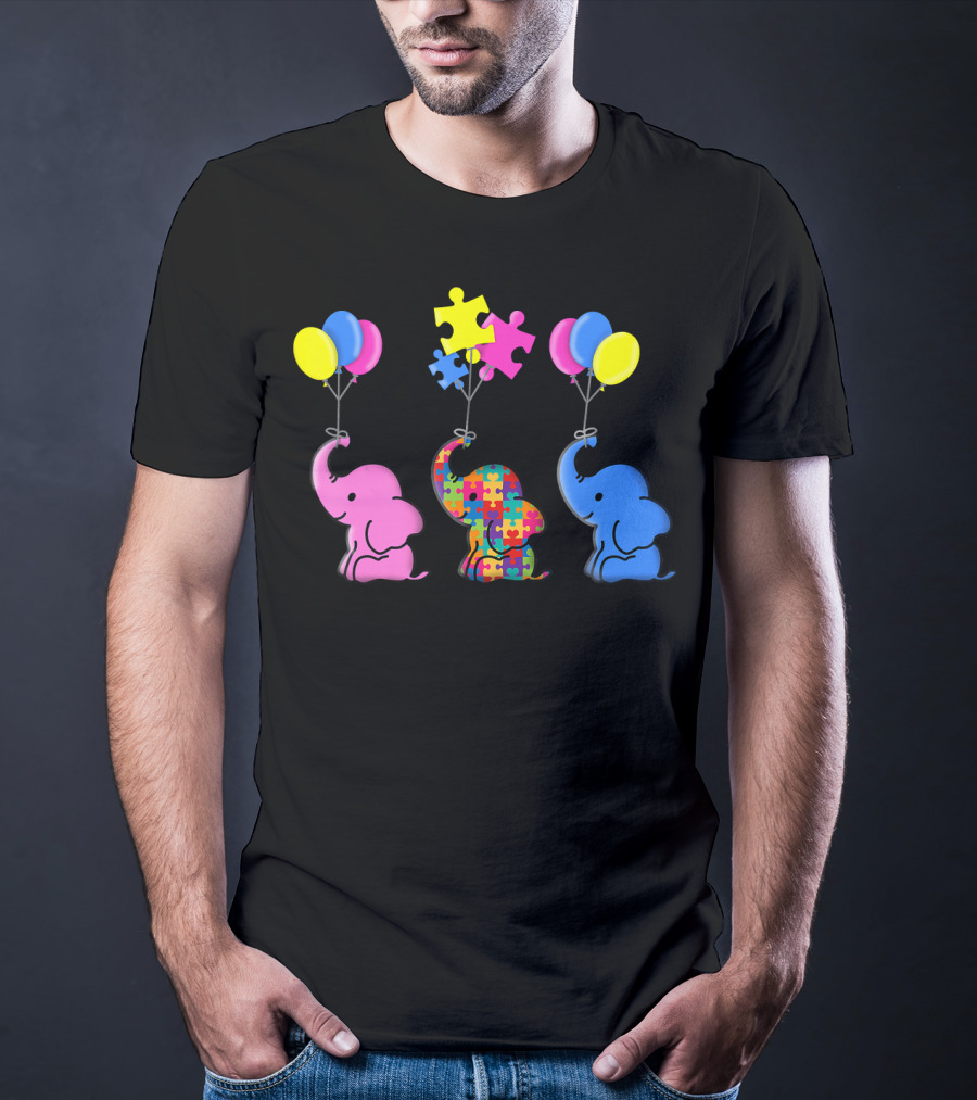 Autism Awareness Elephant Balloons Puzzle T-Shirt