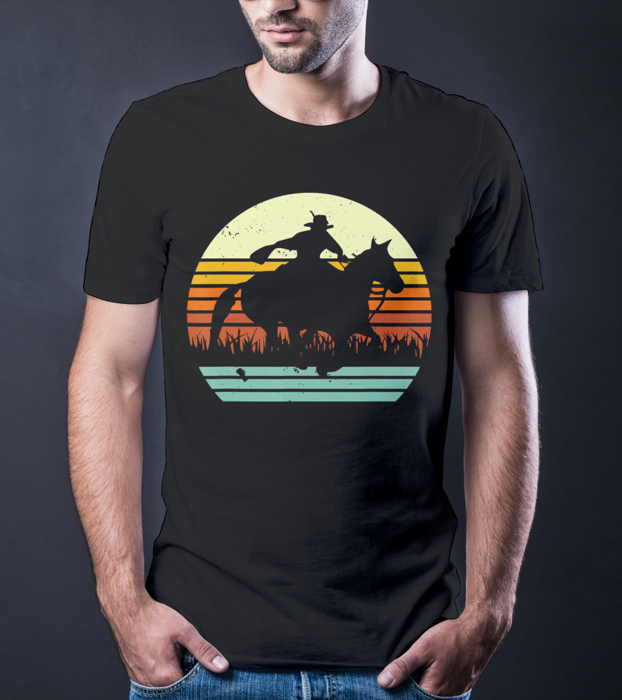 Barrel Racing Retro Sunset Galloping Horse T-Shirt
