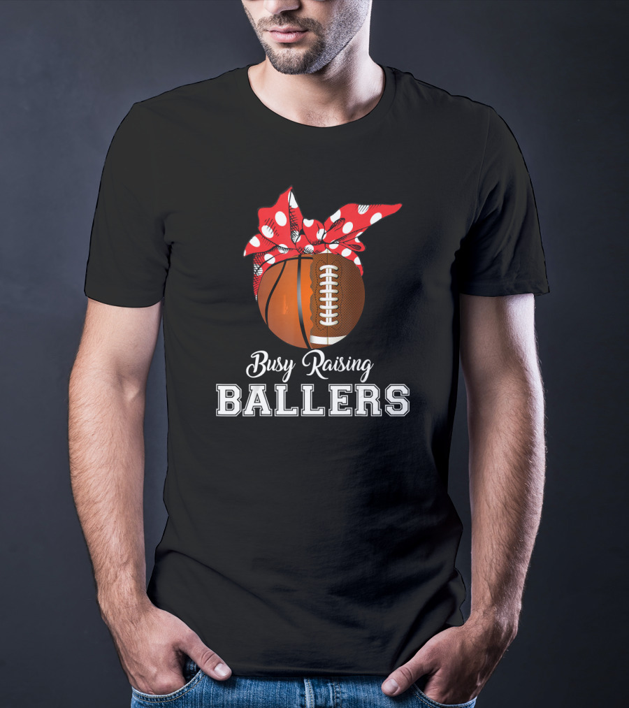 Basketball Football Busy Raising Ballers Polka Dot Bandana Typography T-Shirt
