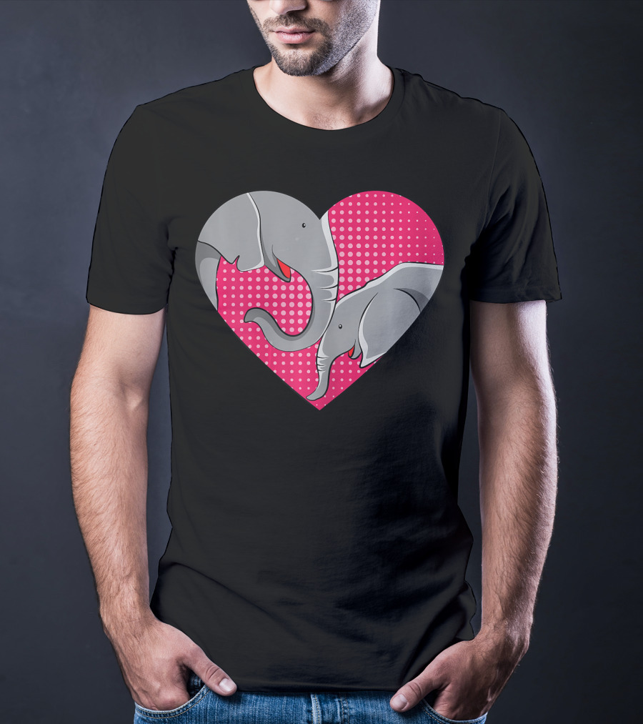 Elephant Mom Mommy Day Baby Family Heart Pink Polka Dots T-Shirt