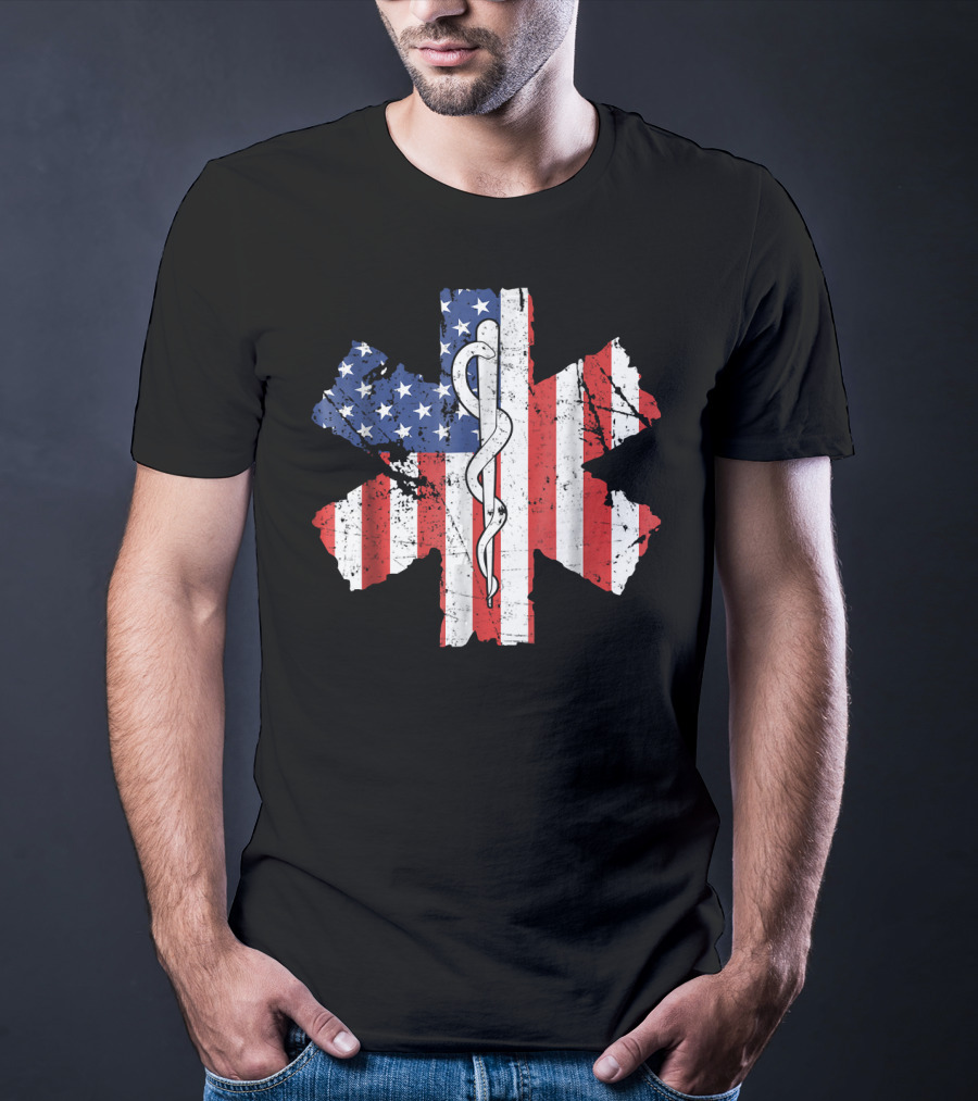 EMT EMS World's Okayest Paramedic American Flag Star Of Life T-Shirt