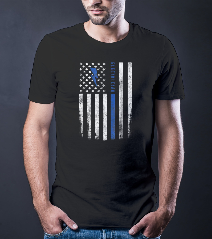 Skilled Electrician American Flag With Lightning Bolt T-Shirt