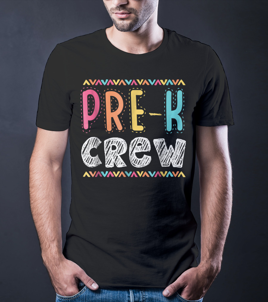 Pre K Crew Colorful Preschool Teacher Vibrant Chevron T-Shirt