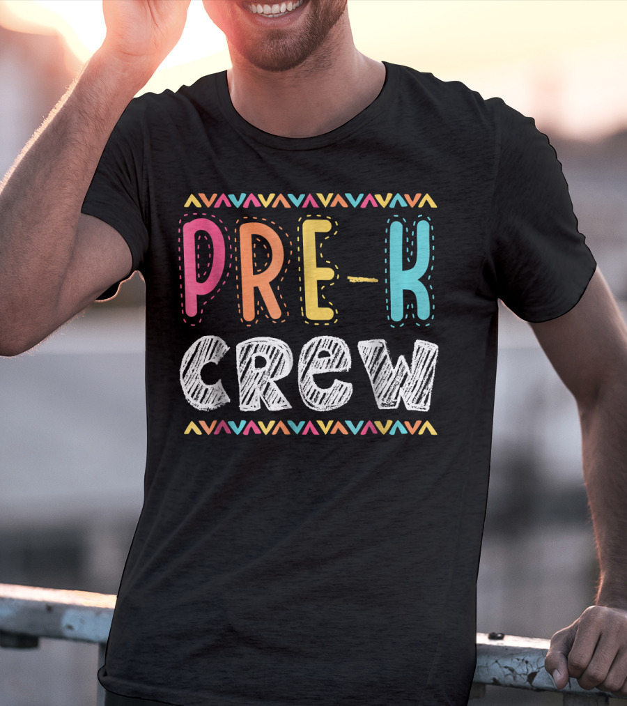 Pre K Crew Colorful Preschool Teacher Vibrant Chevron T-Shirt