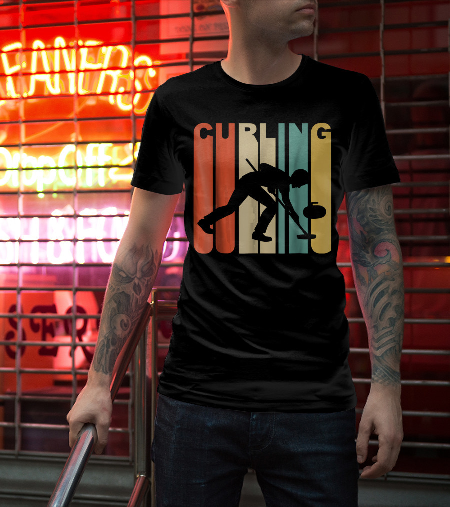 Retro 1970's Style Curling Winter Sport Curler T-Shirt