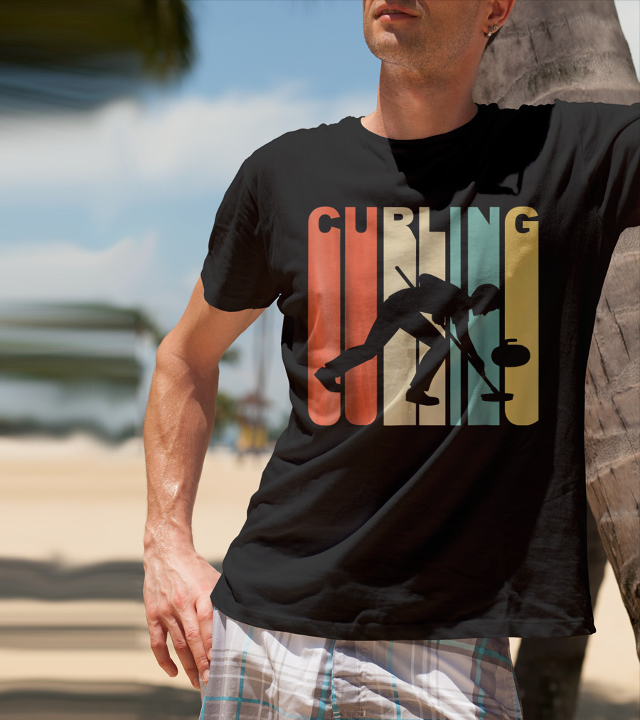 Retro 1970's Style Curling Winter Sport Curler T-Shirt
