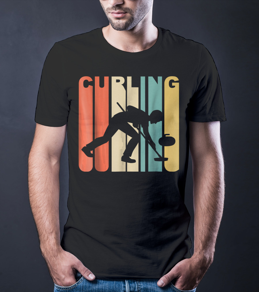 Retro 1970's Style Curling Winter Sport Curler T-Shirt