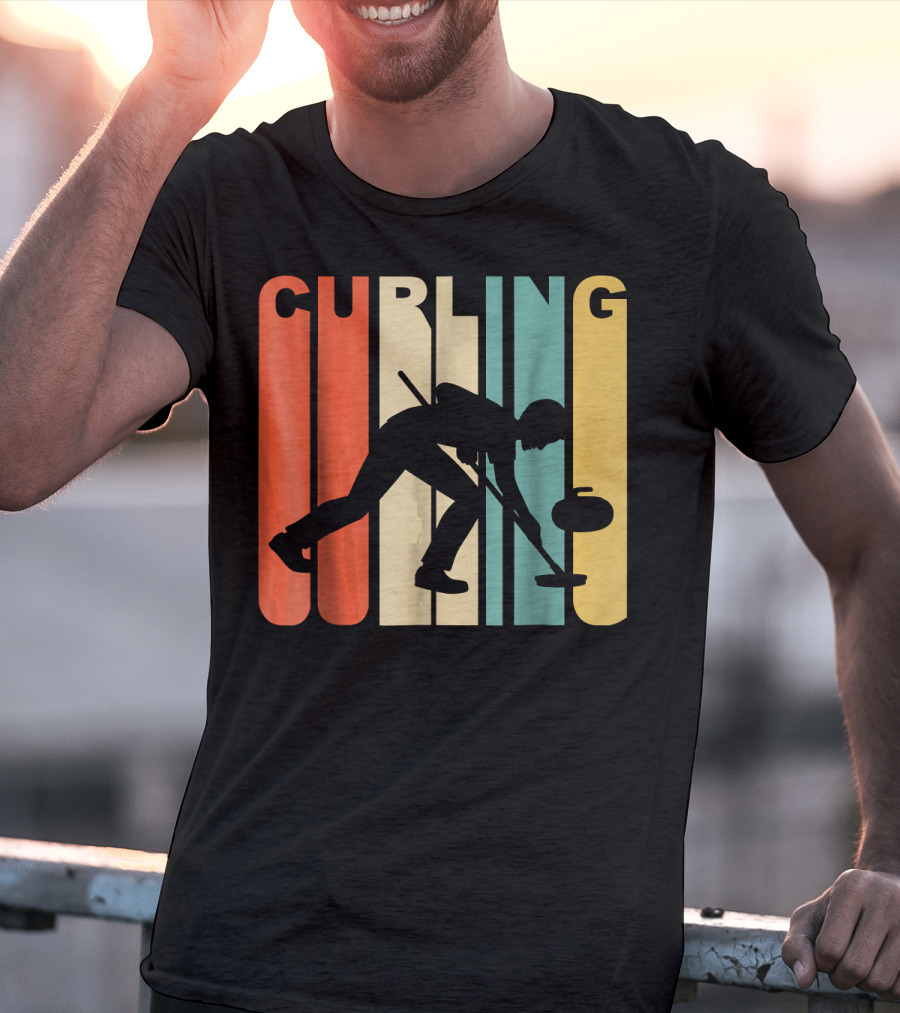 Retro 1970's Style Curling Winter Sport Curler T-Shirt