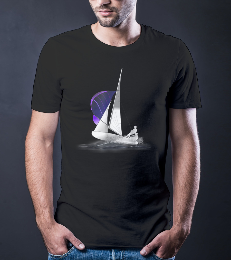 420 Sailing Dinghy With Spinnaker On Water T-Shirt