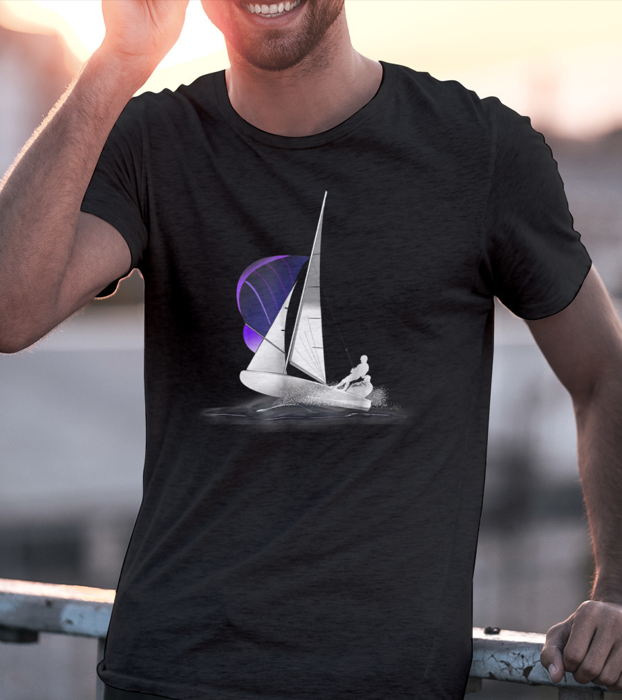 420 Sailing Dinghy With Spinnaker On Water T-Shirt