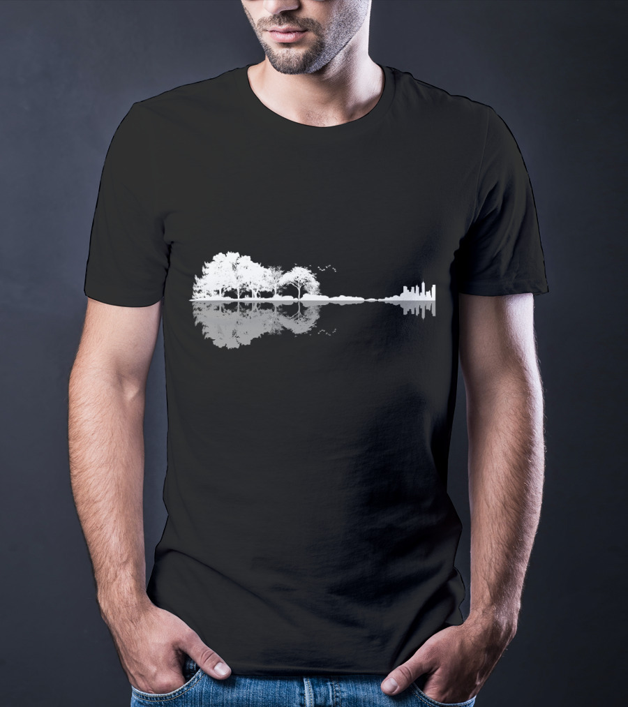 Acoustic Guitar Nature Forest Tree Reflection And Skyline T-Shirt