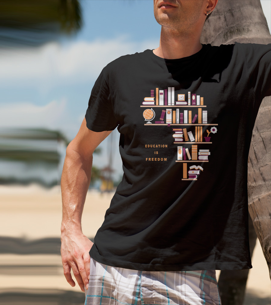 Africa Education Is Freedom Book Shelf Library Globe T-Shirt