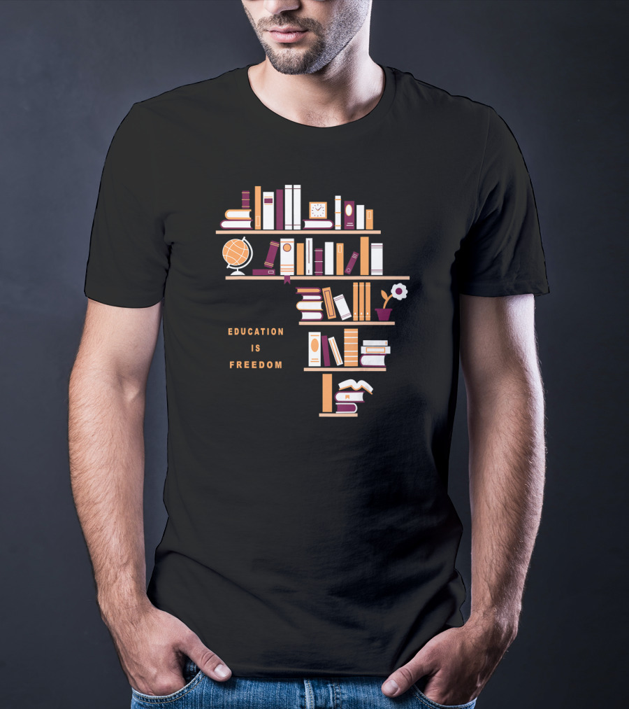Africa Education Is Freedom Book Shelf Library Globe T-Shirt
