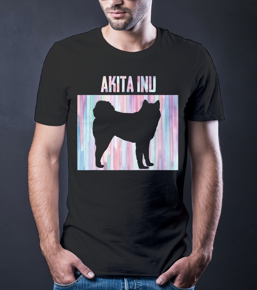 AKITA INU Silhouette On Pastel Watercolor Stripes T-Shirt