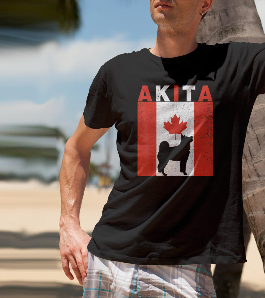 AKITA AKITA Canadian Flag Maple Leaf Dog T-Shirt